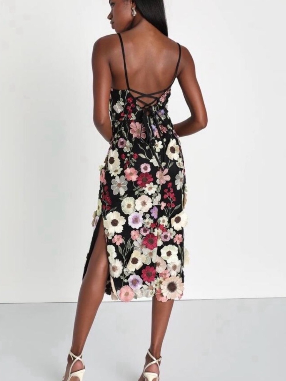 NWtLulu's Black Floral Embroidered Midi Dress - Picture 2 of 5